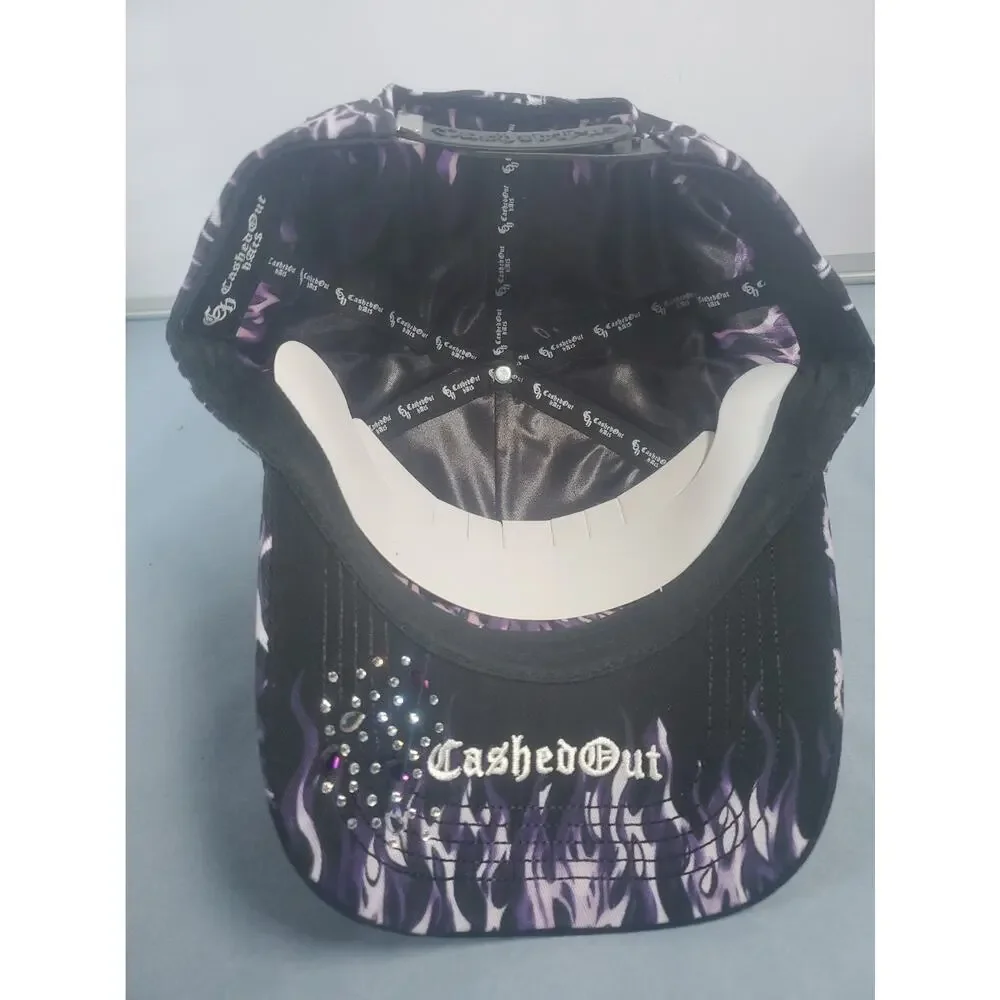CASHED OUT HATS Purple Flame Black Purple Snapback Hat Skull Full Set COFLAMES